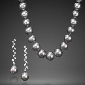 Classic Tahitian Cultured Pearl Necklace and Earrings